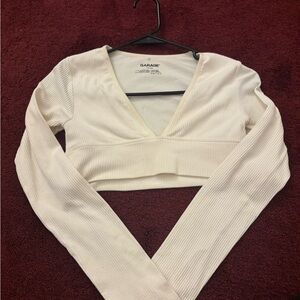 Garage Women's White Ribbed V-Neck Bodysuit